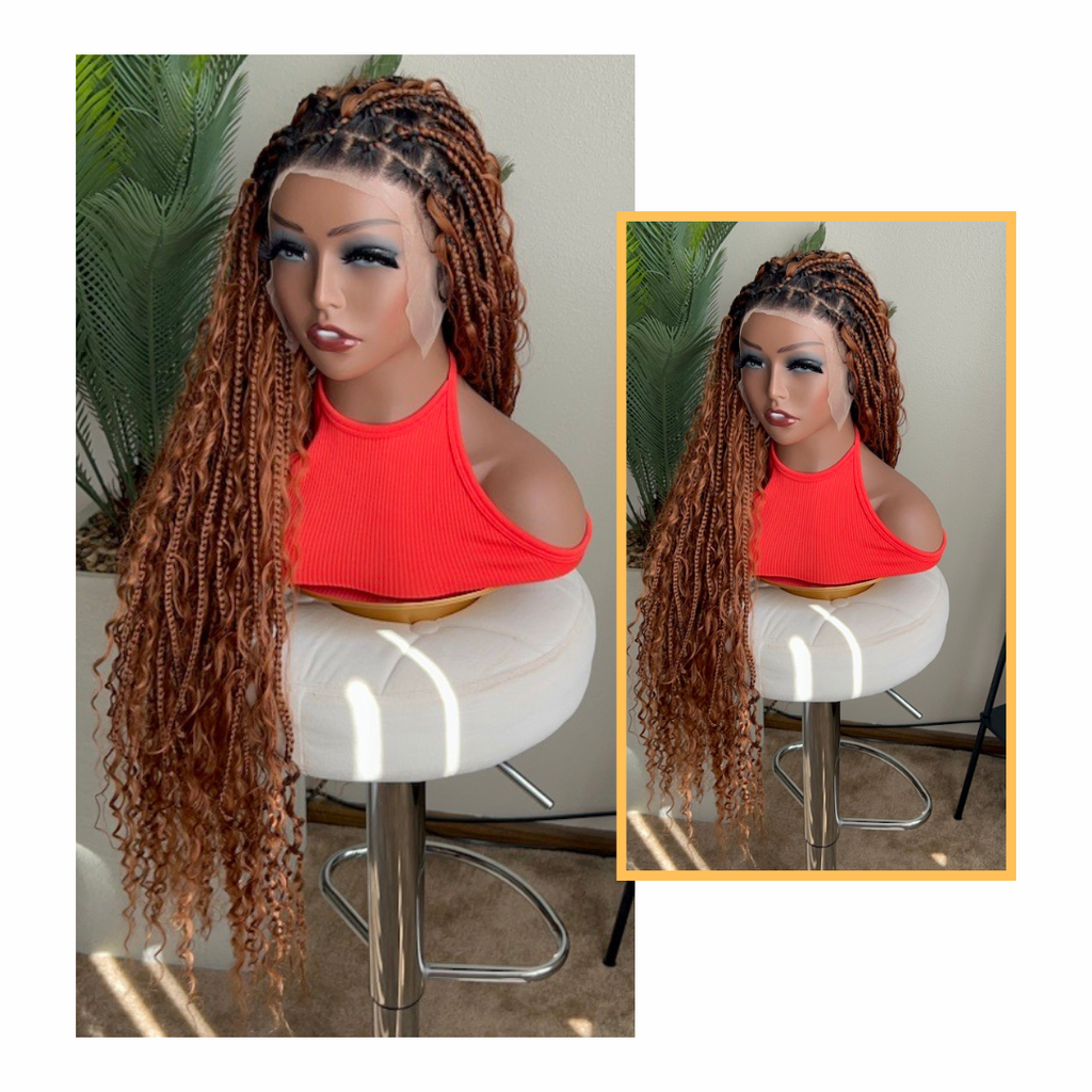 BOHOMIAN braids lace frontal 13*6 wig braids with human curls hair made with hands .