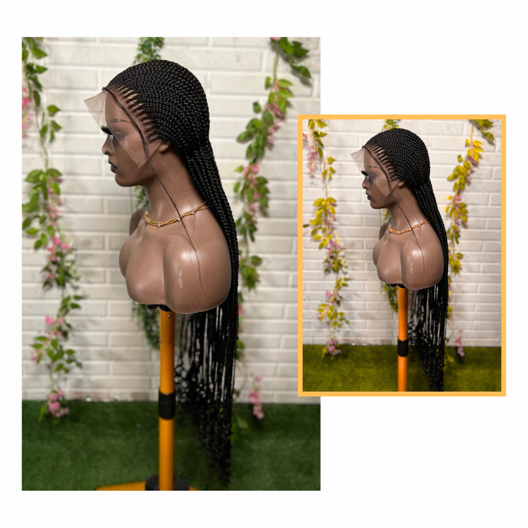 Feed-in braids wig lace frontal braiding with hands.