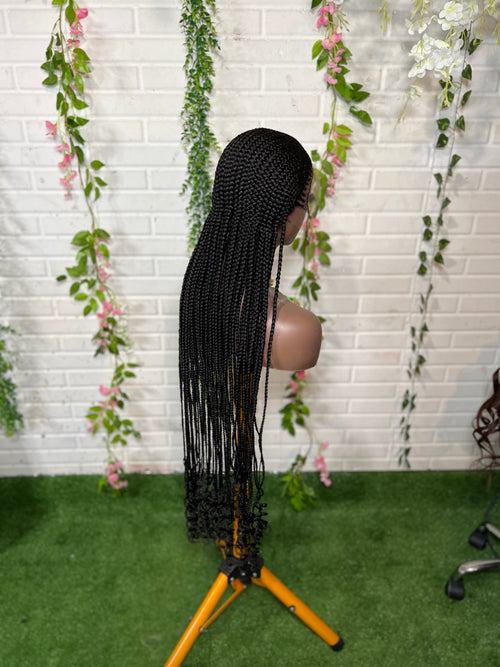 Feed-in braids wig lace frontal braiding with hands.