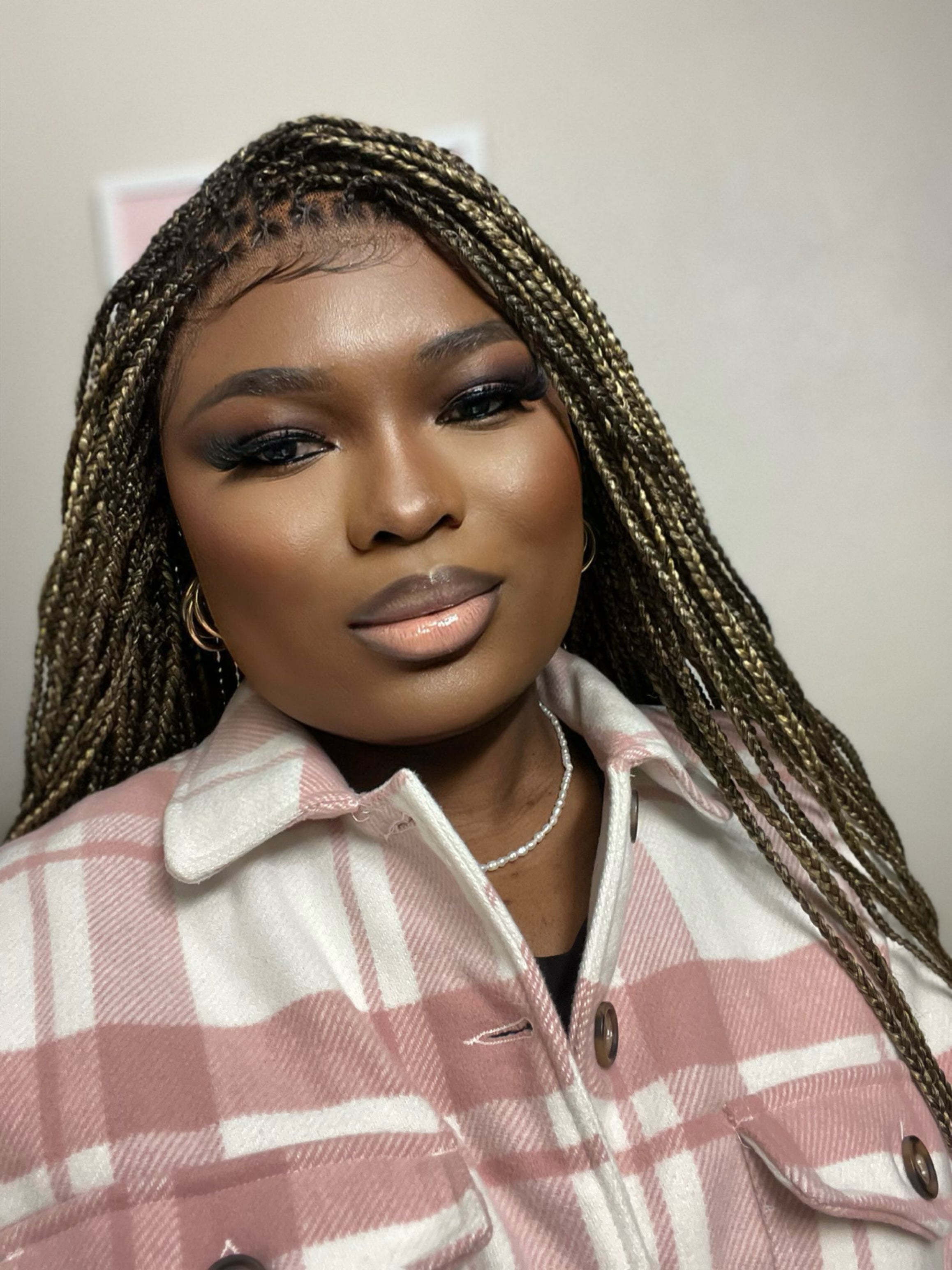 Wig lace frontal Knotless braids made with hands 30 to 42 inch .
