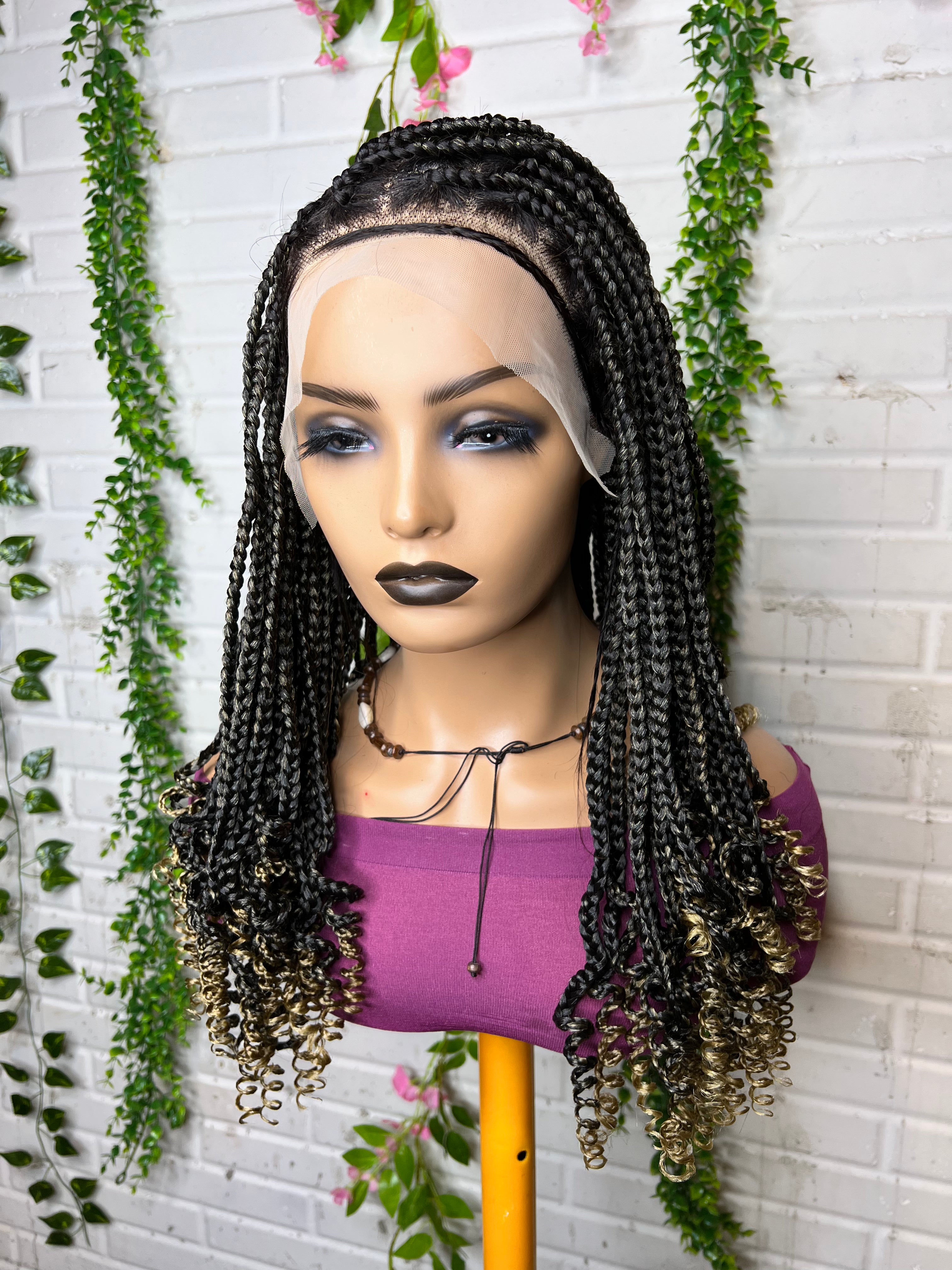 Knotless braids wig lace frontal braiding with hands.