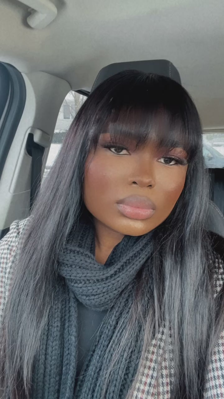 Wig With Bangs Human Hair Short Bob with lace closure 5*5 100% Brazilian Hair Straight 200 density.