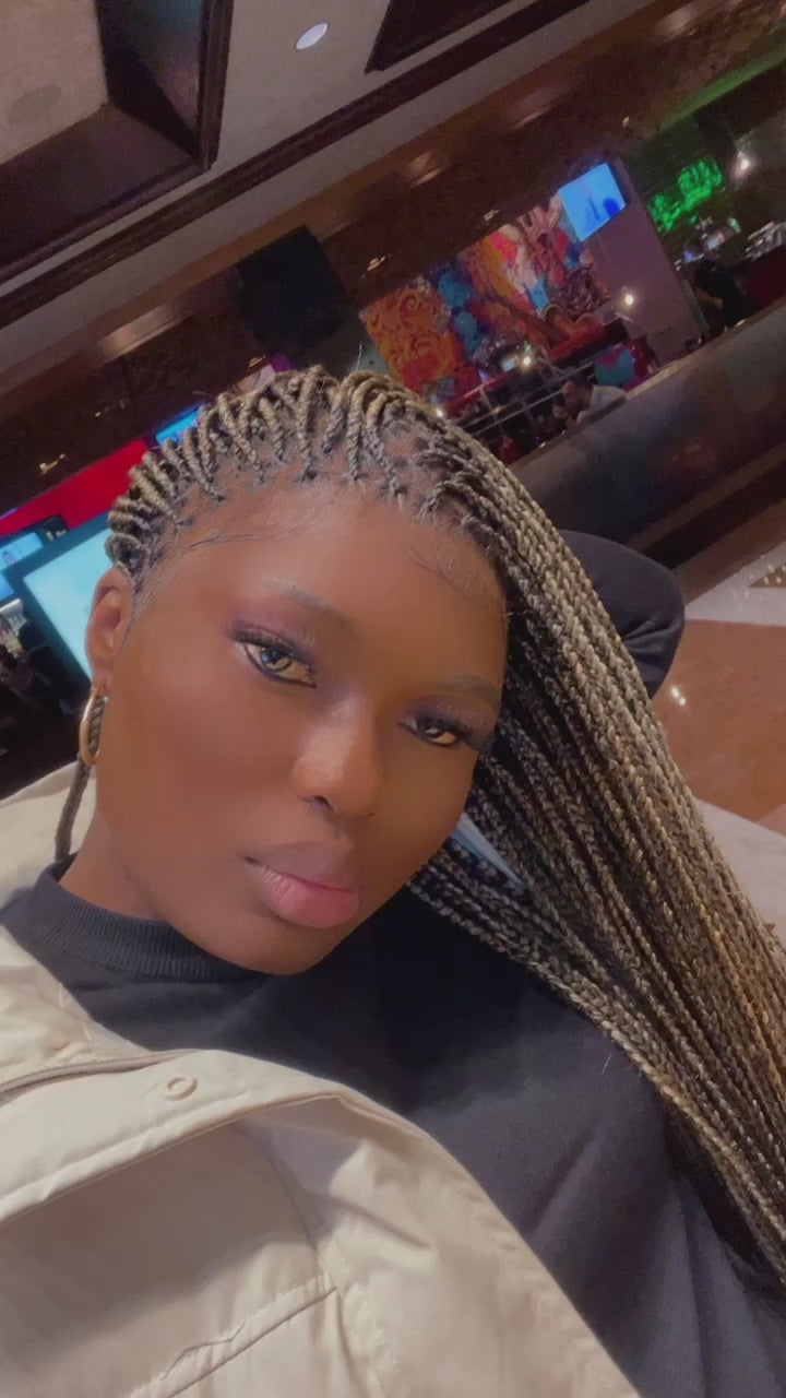 Wig lace frontal Knotless braids made with hands 30 to 42 inch .